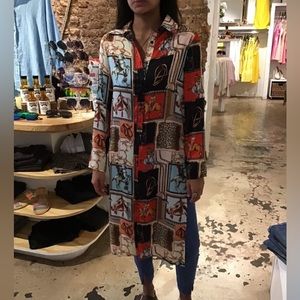 OOLALA Equestrian Scarf Print Duster Top , size XS